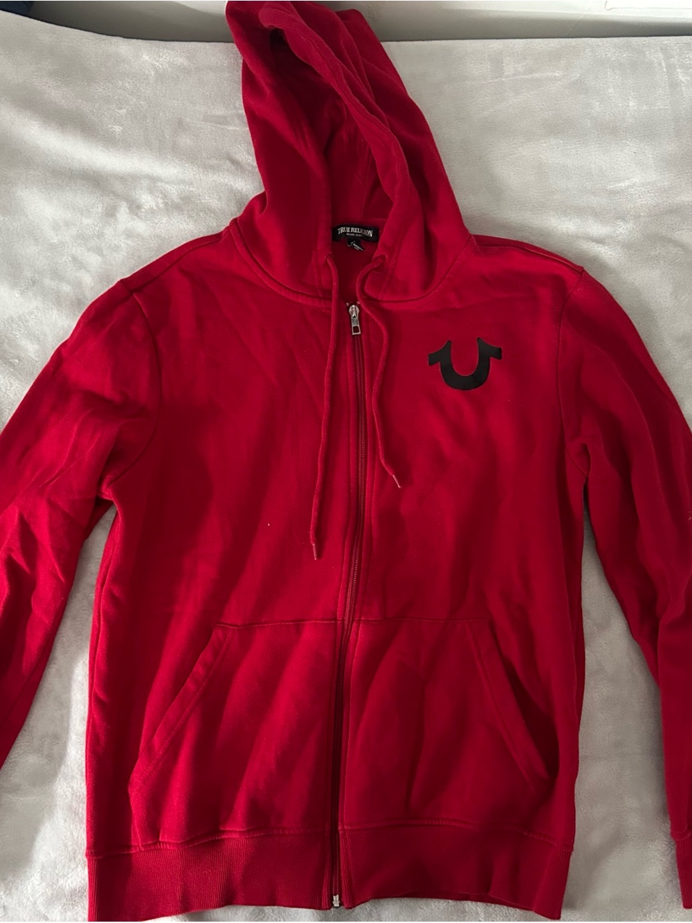 True Religion Red Full-Zip Hoodie with Black Horseshoe